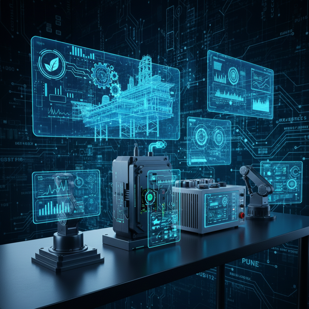 IoT hydraulic monitoring AI refrigeration controls smart rig components Industry 4.0 holograms marine spare parts supplier offshore oil rig supplier Pune engineering hub predictive maintenance sensors