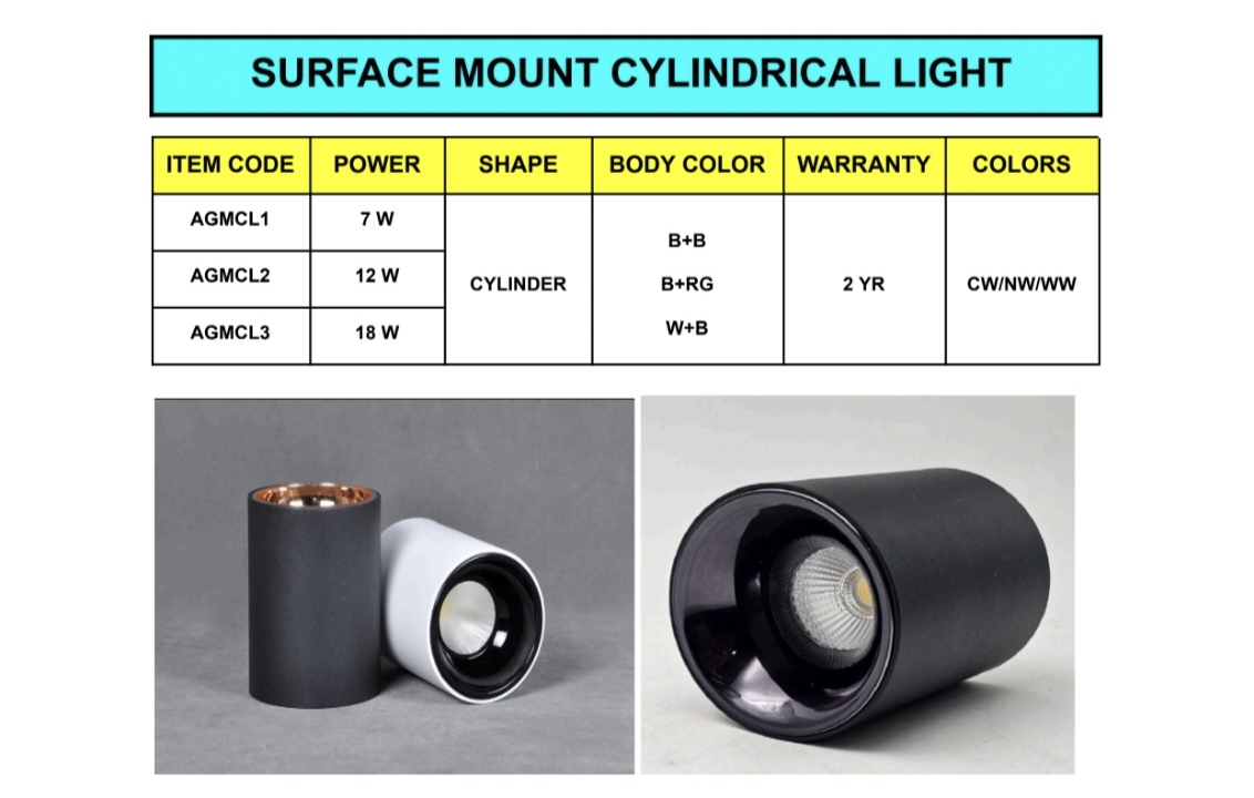 NBS Marine Solutions Surface Mount Cylindrical LED Light fixtures in black and white finishes