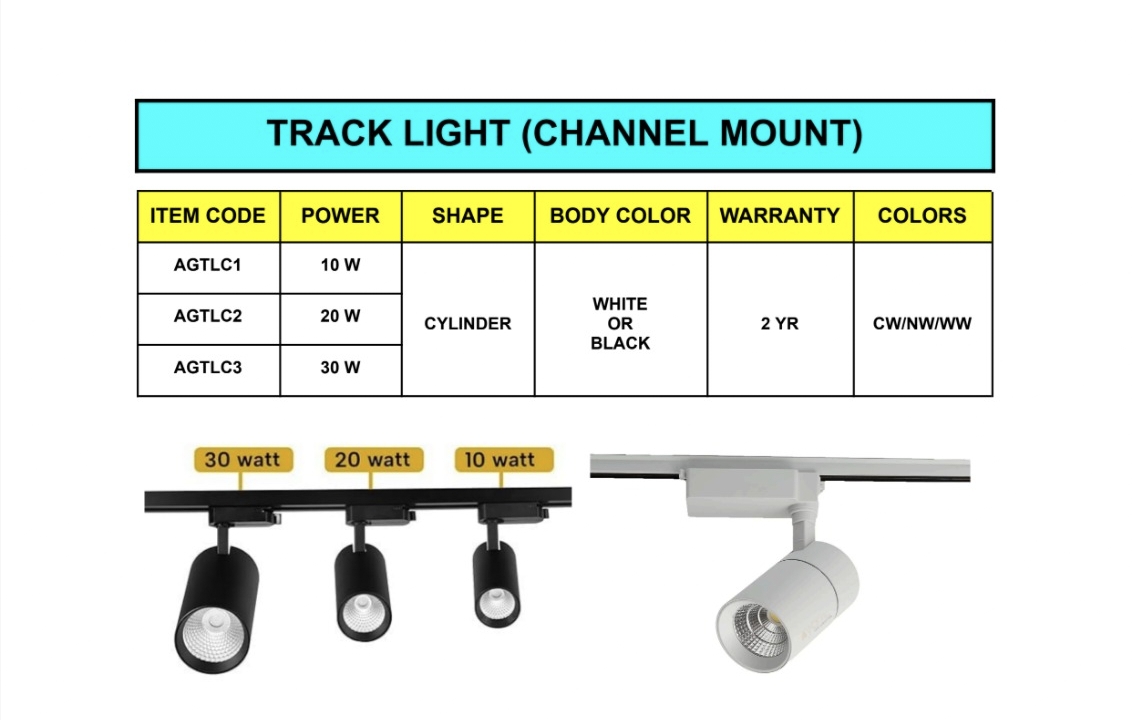 NBS Marine Solutions Channel Mount Cylindrical LED Track Light fixtures in black and white finishes
