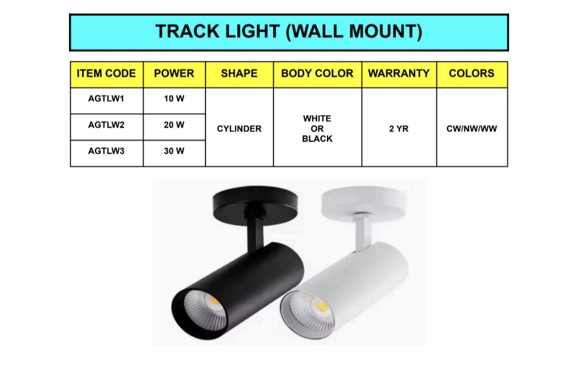 NBS Marine Solutions Wall Mount Cylindrical LED Track Light fixtures in black and white finishes